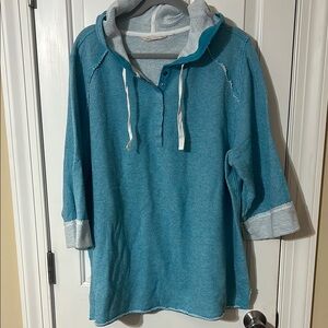 Soft Surrounding Blue Hooded Pullover with White Accents